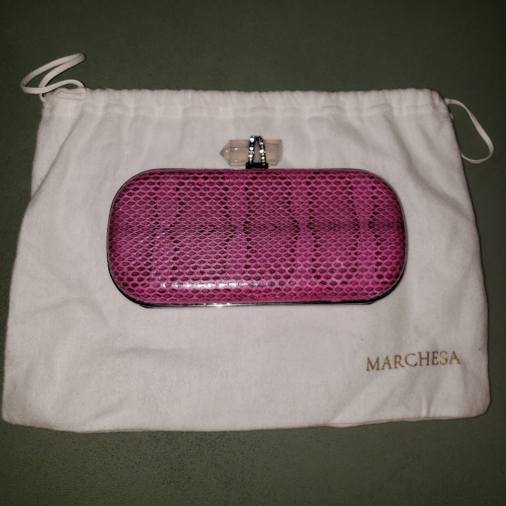 Marchesa Pink Snakeskin Clutch
